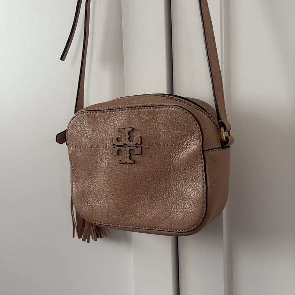 Tory Burch Tan Crossbody Bag with Tassel and Logo